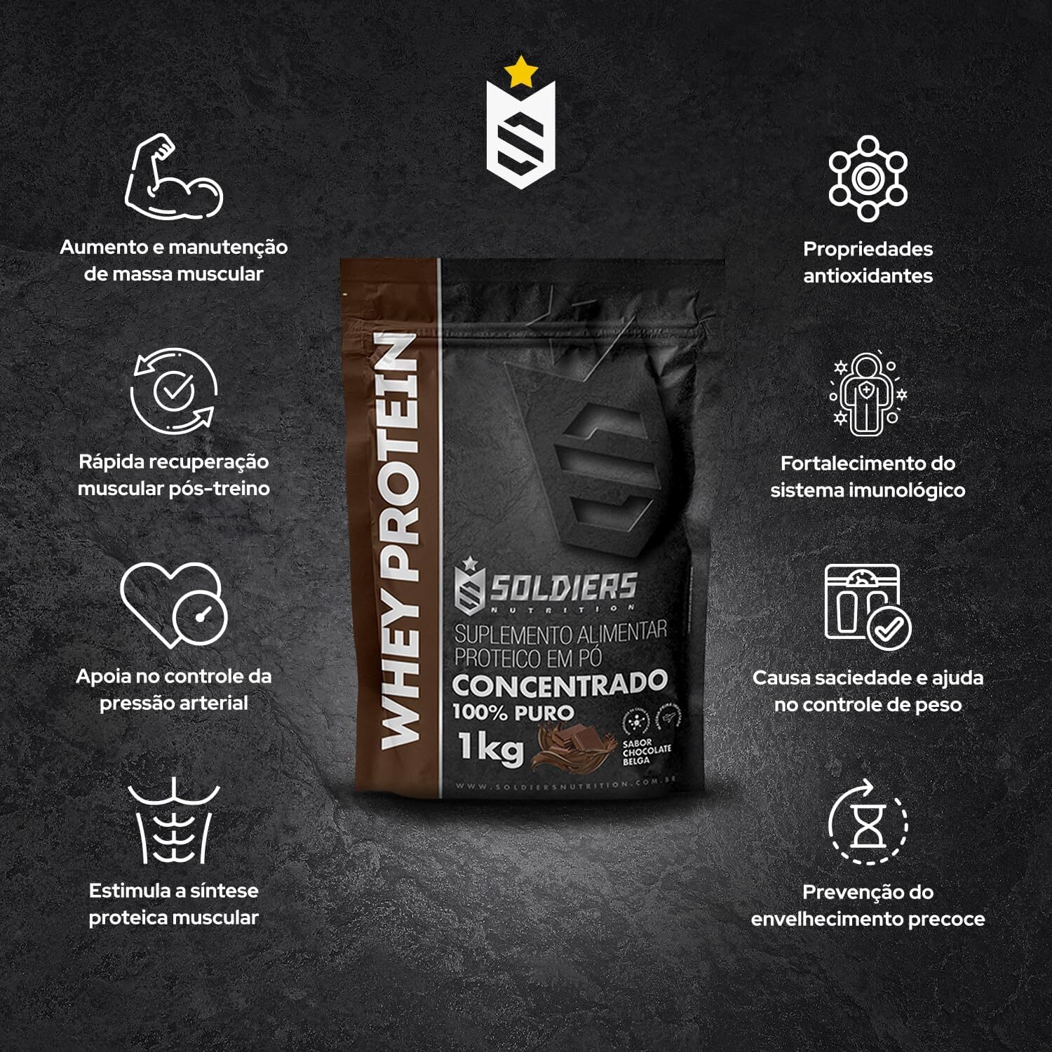 Kit: Whey Protein 1Kg Chocolate Belga + Barrinha Elitebar Pão de Mel 30g Soldiers Nutrition - Imagem 5