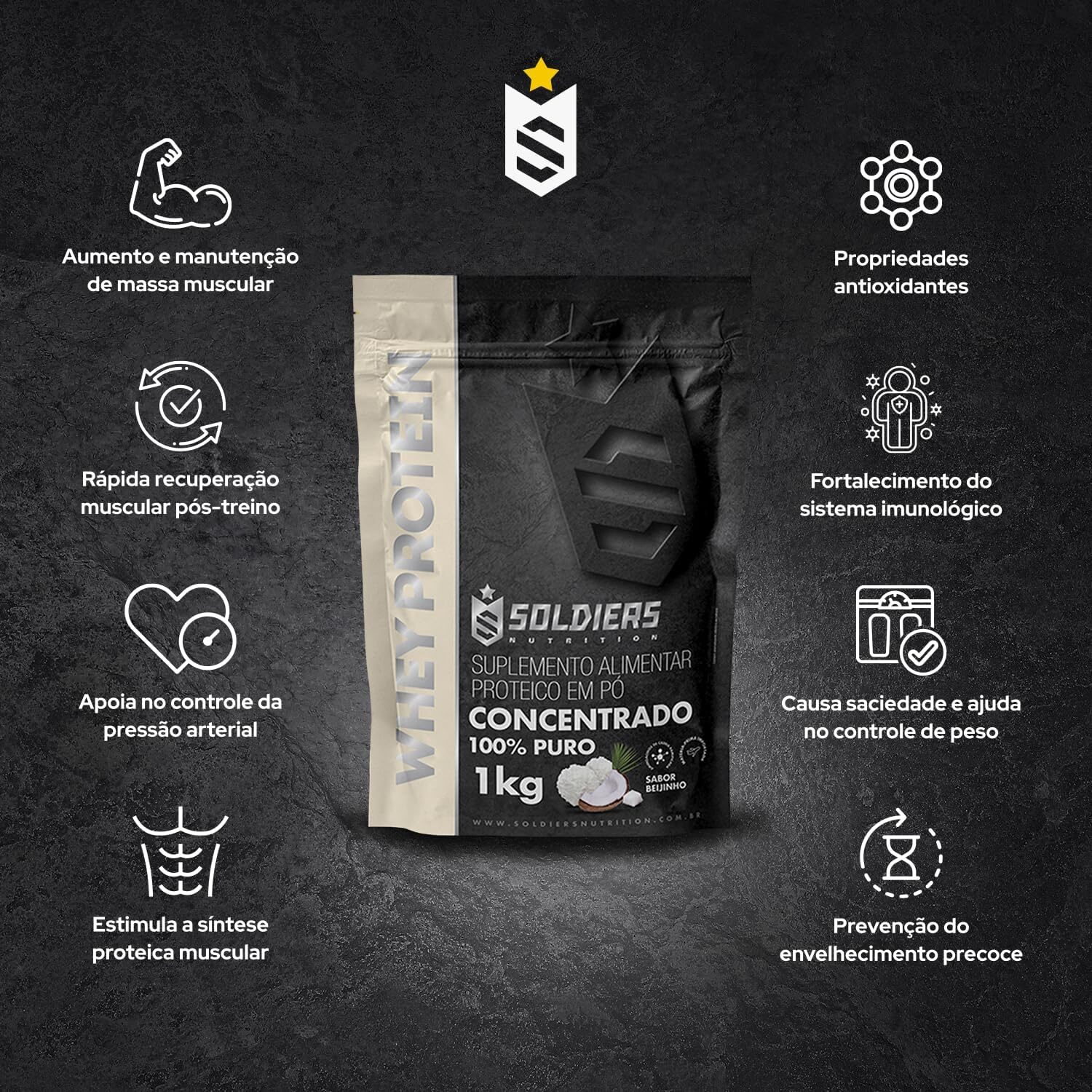 Whey Protein 1Kg Beijinho + Barrinha Elitebar Pão de Mel 30g Soldiers Nutrition - Imagem 5