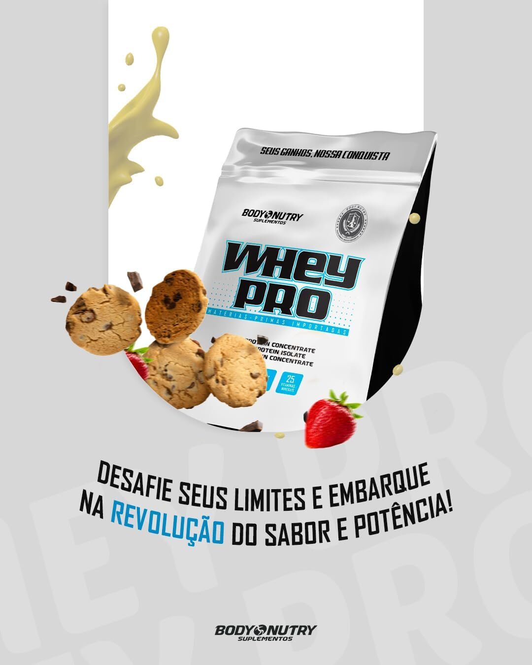 Whey Protein Concentrado Isolado Proteico Soro de Leite Refil 900g 36g Proteinas Em 2 Porções Diárias Vitaminas Minerais BCAA Suplemento Pó Fonte Proteínas Carboidratos - Body Nutry (Cookies & Cream) - Imagem 5