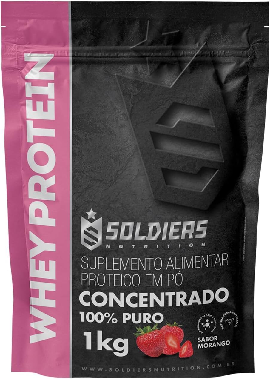 Whey Protein Concentrado 1Kg - Morango - 100% Puro Importado - Soldiers Nutrition