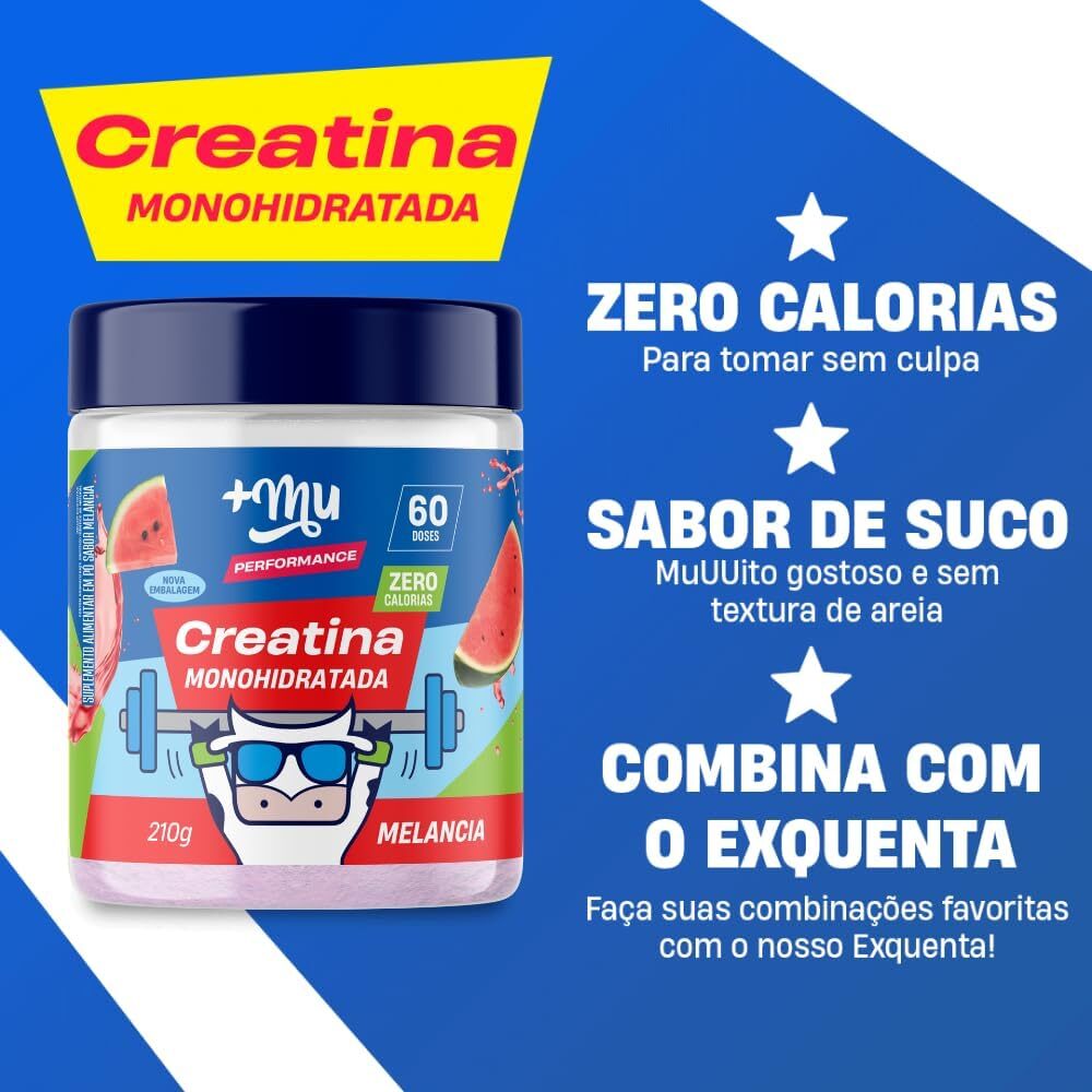 +Mu Creatina Monohidratada 100% pura Sabor Melancia - 210g - Imagem 2
