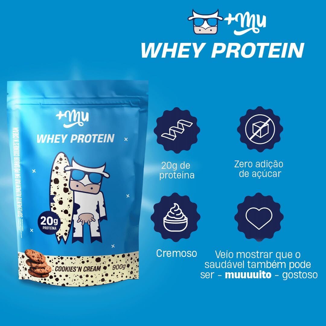 +Mu Whey Concentrado Sabor Cookies and Cream 18g Proteina - Refil 900g - Imagem 3