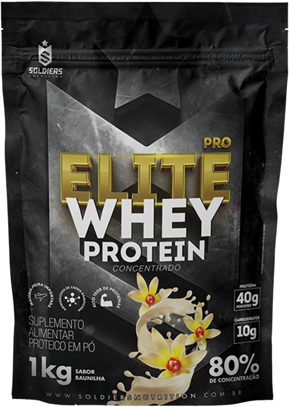 Elite Pro Whey Protein Concentrado 80% - Baunilha - 1kg - Soldiers Nutrition
