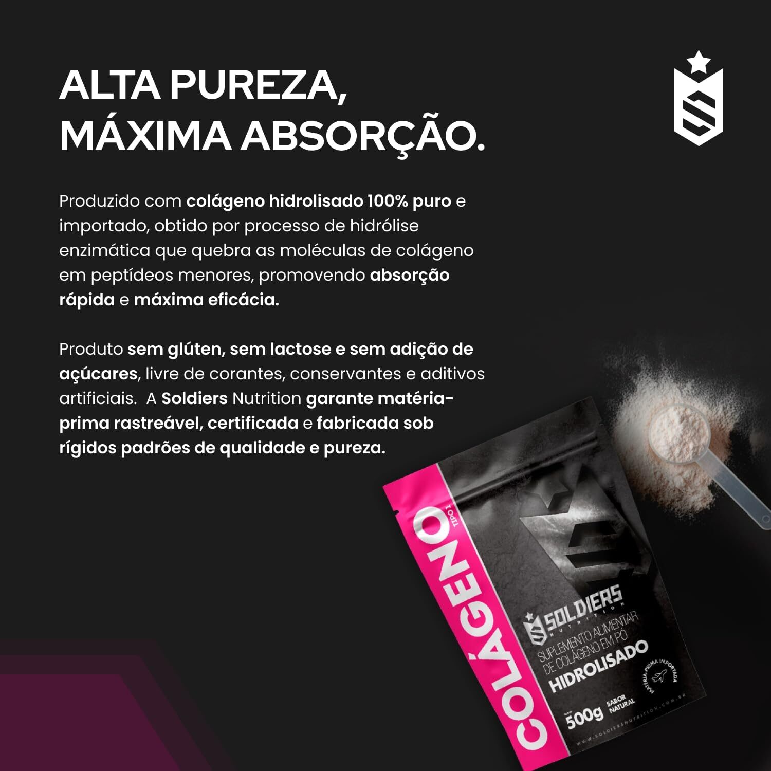Colágeno Hidrolisado 500g - 100% Puro Importado - Soldiers Nutrition - Imagem 4