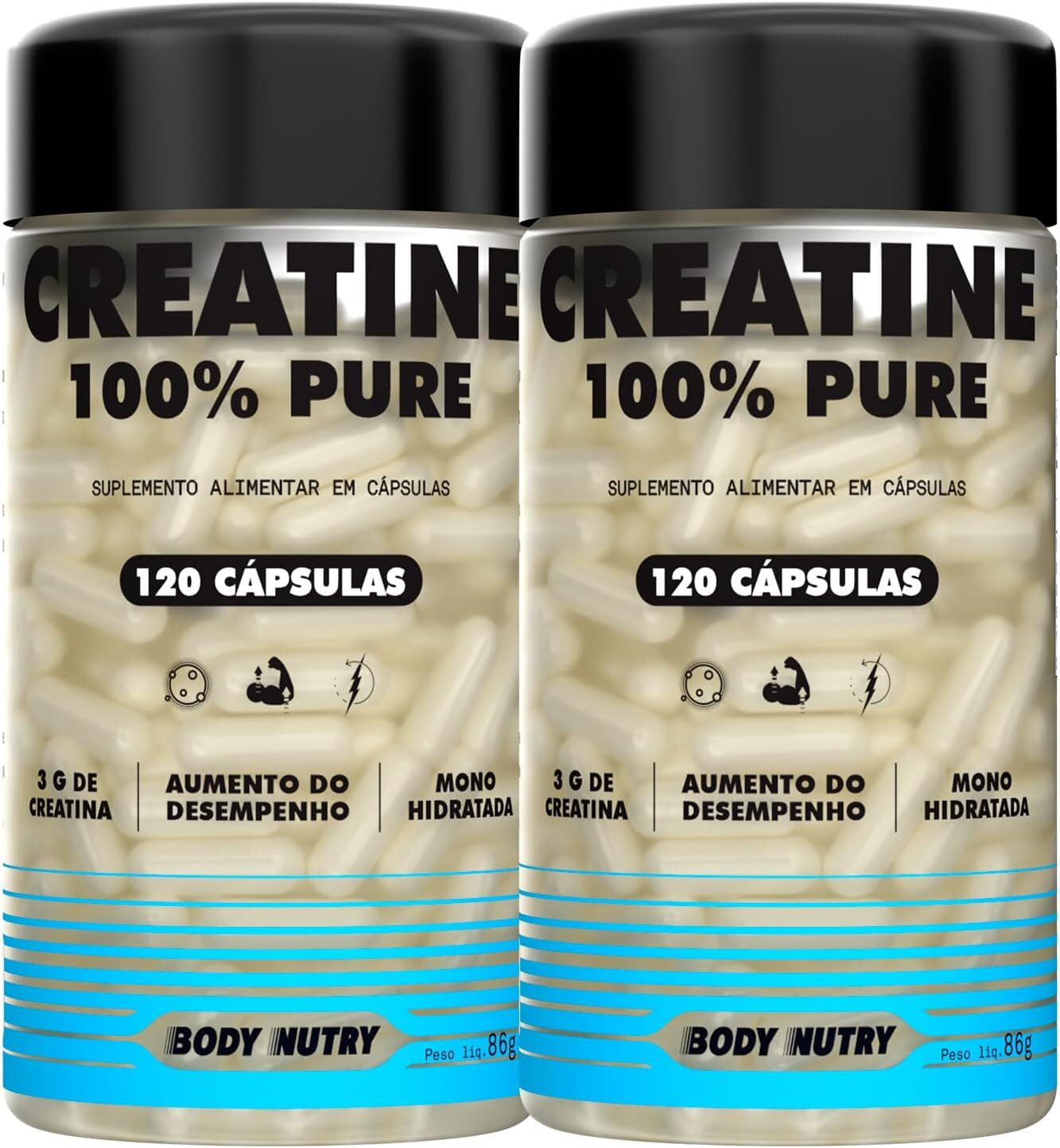 Kit 2x Creatina 100% Pura Monohidratada e Micronizada - Pote 120 Capsulas - Creatine Pure Monohydrate - Importada Alto Grau de Pureza - Original