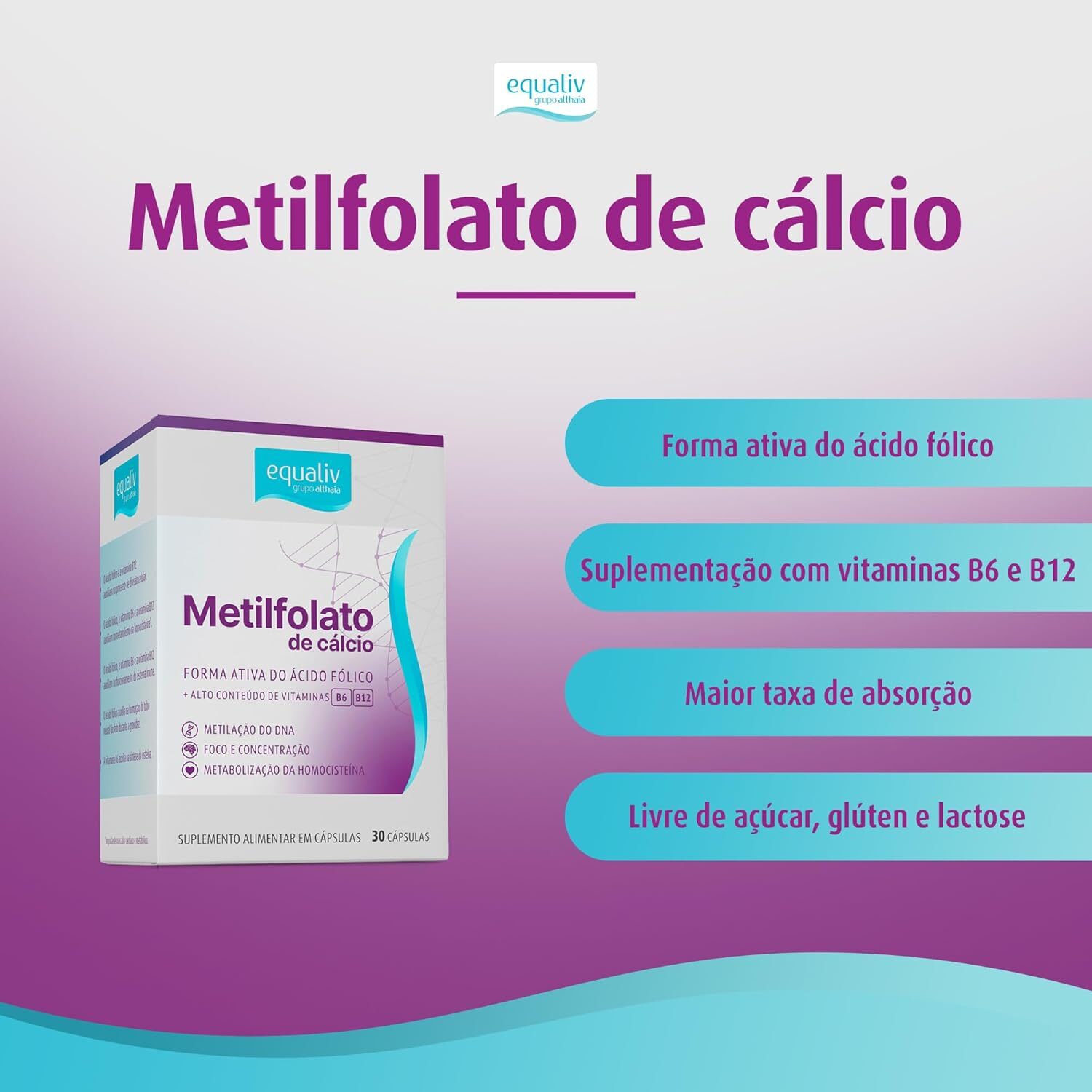 EQUALIV Metilfolato de Cálcio – Suplemento Alimentar – Vegano, Zero ...