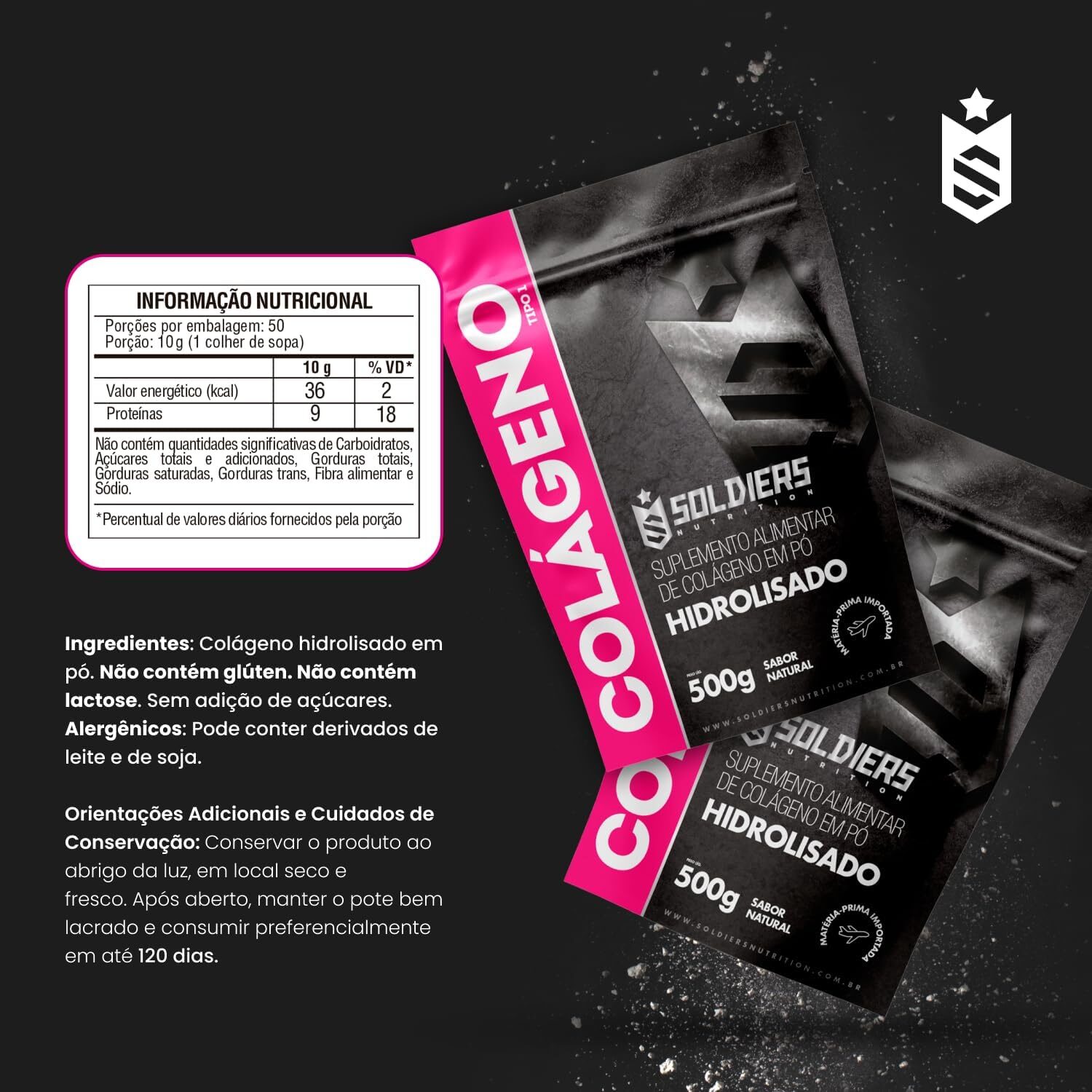 Colágeno Hidrolisado 500g - 100% Puro Importado - Soldiers Nutrition - Imagem 6