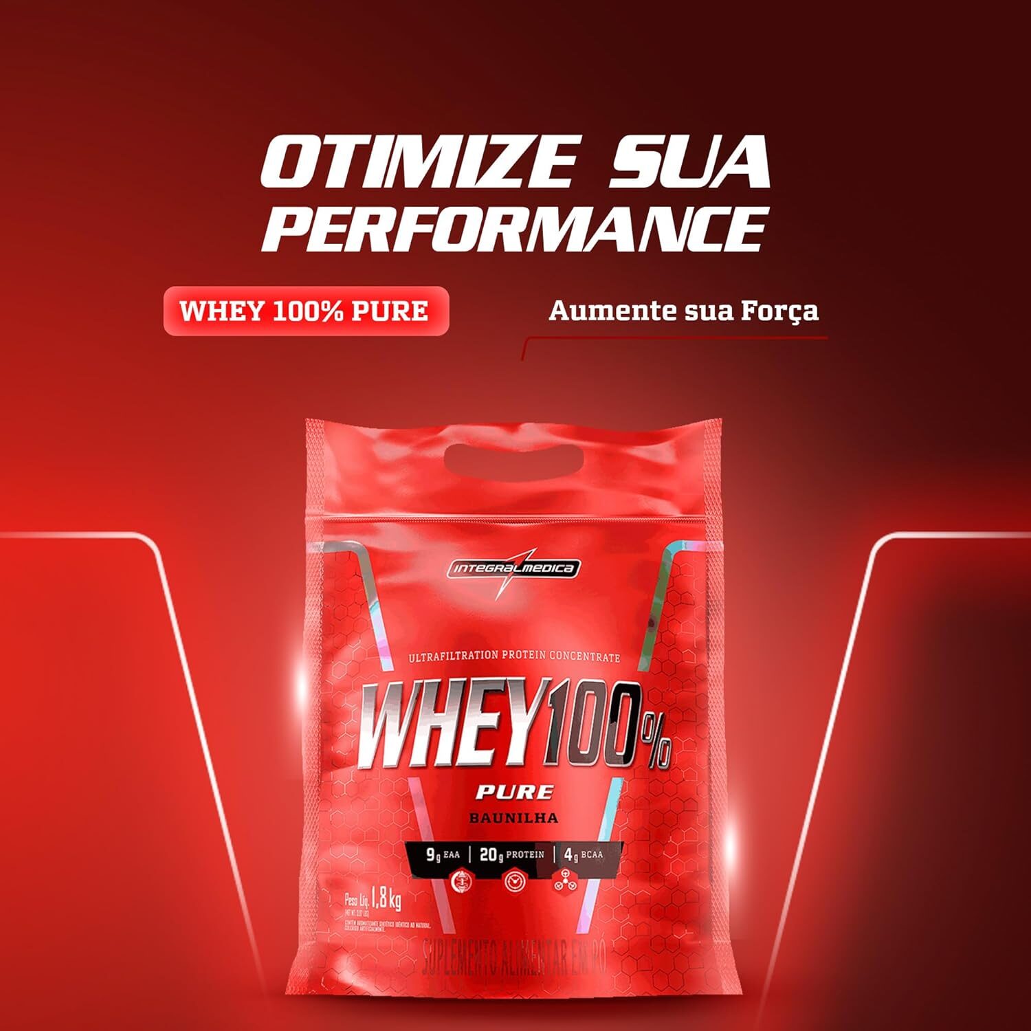 Integralmédica - Whey Protein Concentrado Baunilha 100% Pure - 21g de Proteína por Scoop, Suplementação Alimentar Pós-Treino, Fórmula Enriquecida com BCAAs - Pouch 1,8kg - Imagem 2