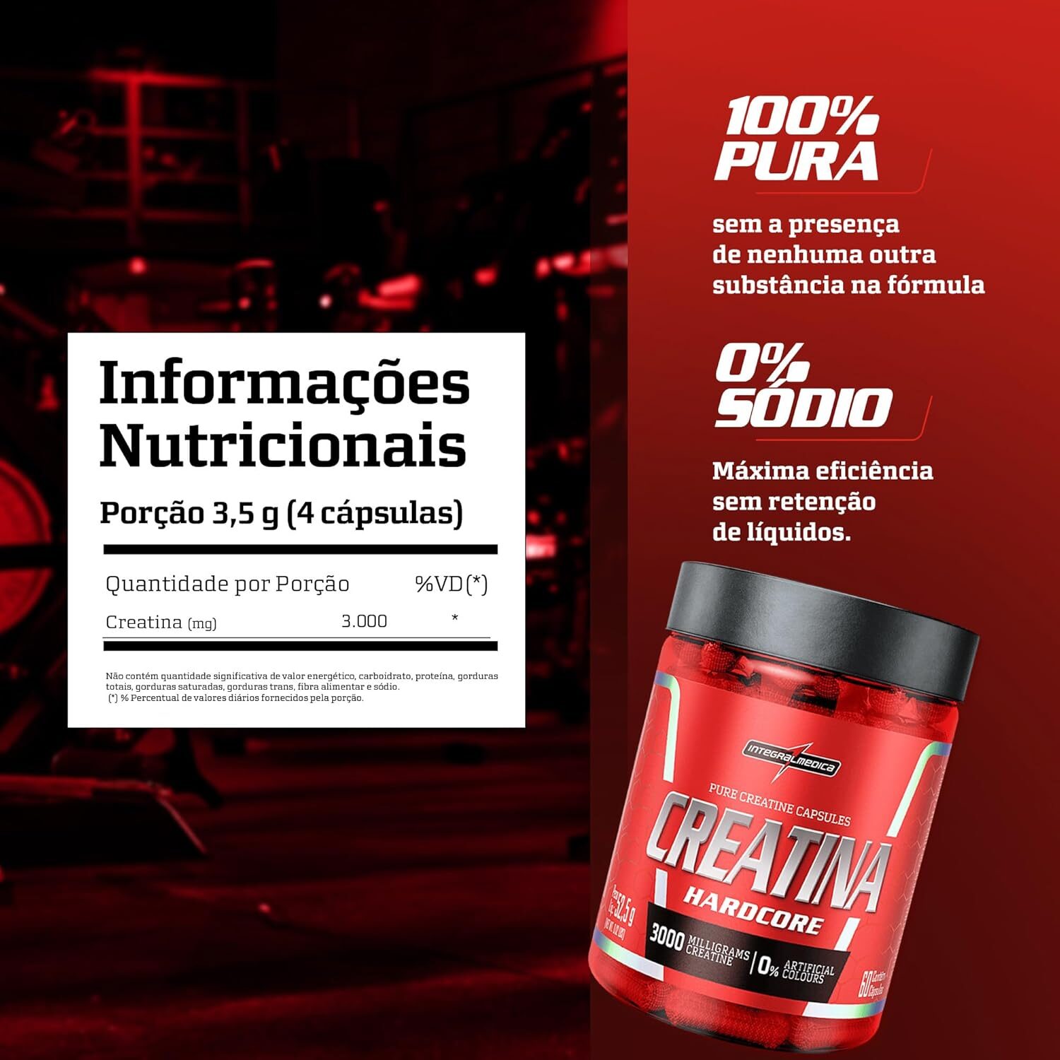Integralmedica - Creatina em Cápsulas Hardcore - 100% Pura e Monohidratada - 60 Cápsulas - Imagem 3