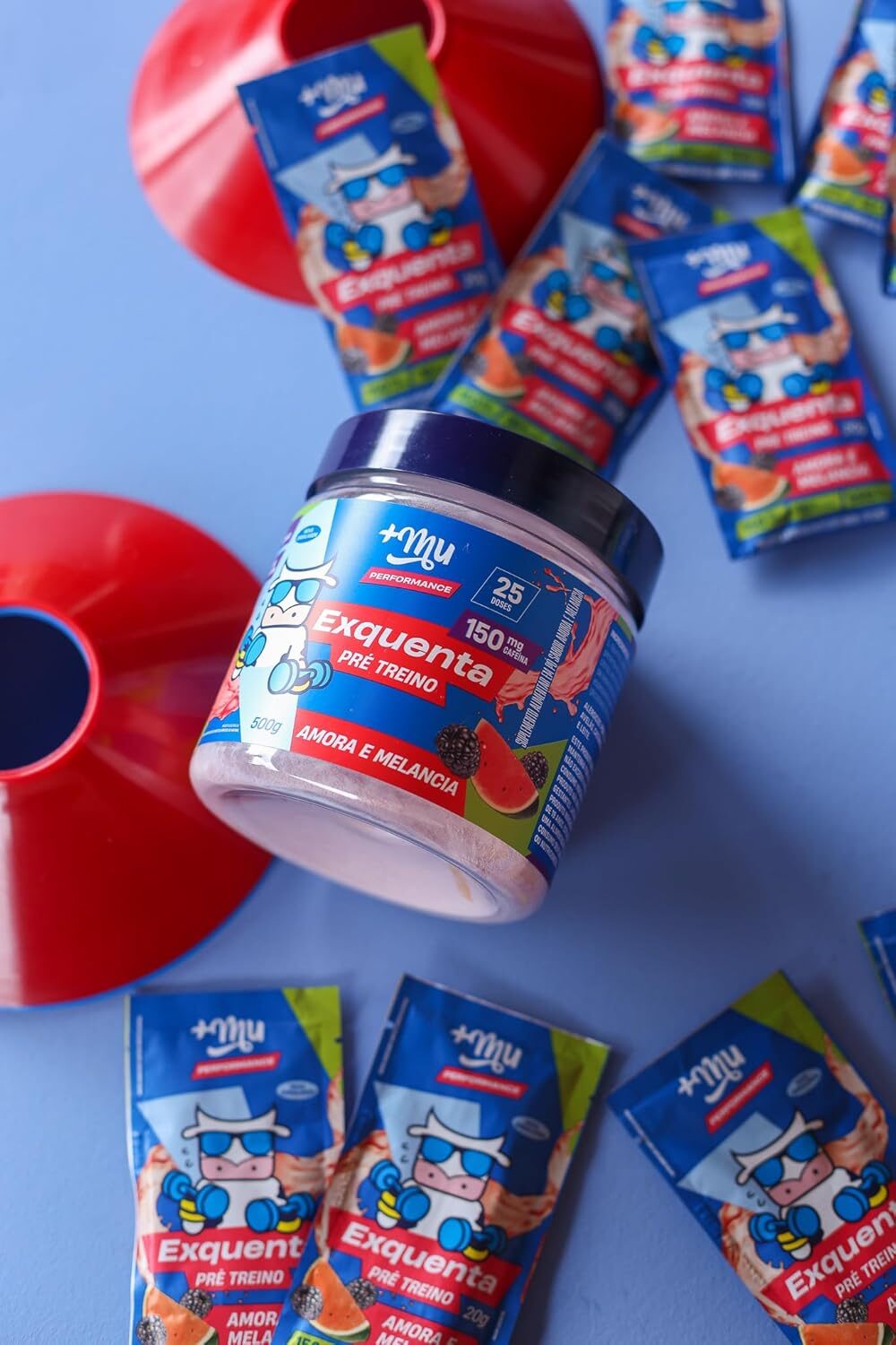 +Mu Pré Treino Exquenta Sabor Amora e Melancia - Display com 15 sachês - 300g - Imagem 4