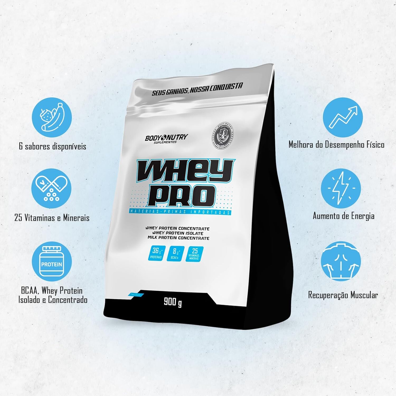 Whey Protein Concentrado Isolado Proteico Soro de Leite Refil 900g 36g Proteinas Em 2 Porções Diárias Vitaminas Minerais BCAA Suplemento Pó Fonte Proteínas Carboidratos - Body Nutry (Cookies & Cream) - Imagem 4