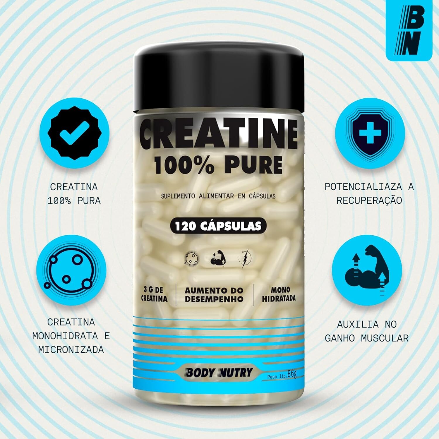 Kit 2x Creatina 100% Pura Monohidratada e Micronizada - Pote 120 Capsulas - Creatine Pure Monohydrate - Importada Alto Grau de Pureza - Original - Imagem 3