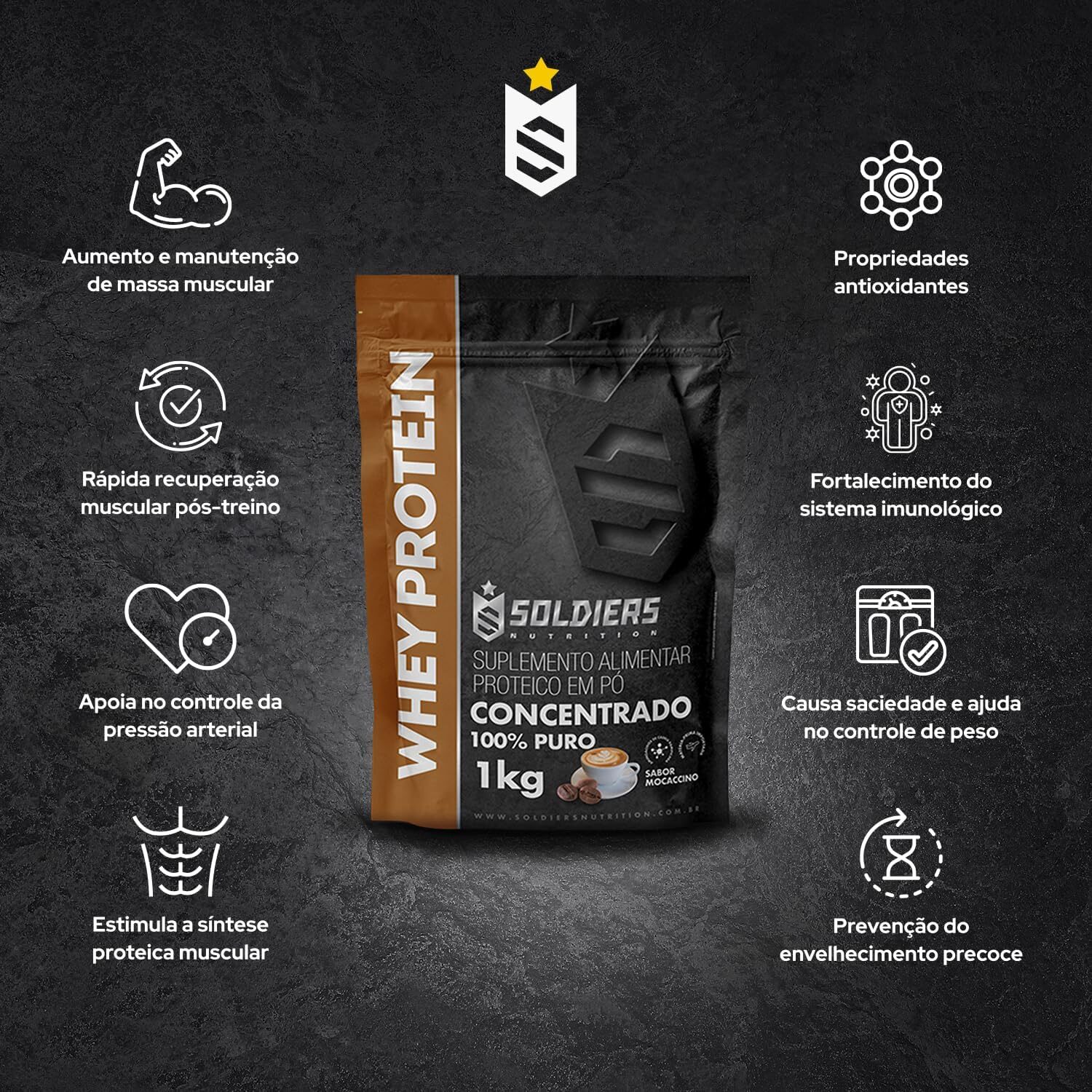 Whey Protein Concentrado 1Kg - Mocaccino - 100% Puro Importado - Soldiers Nutrition - Imagem 5