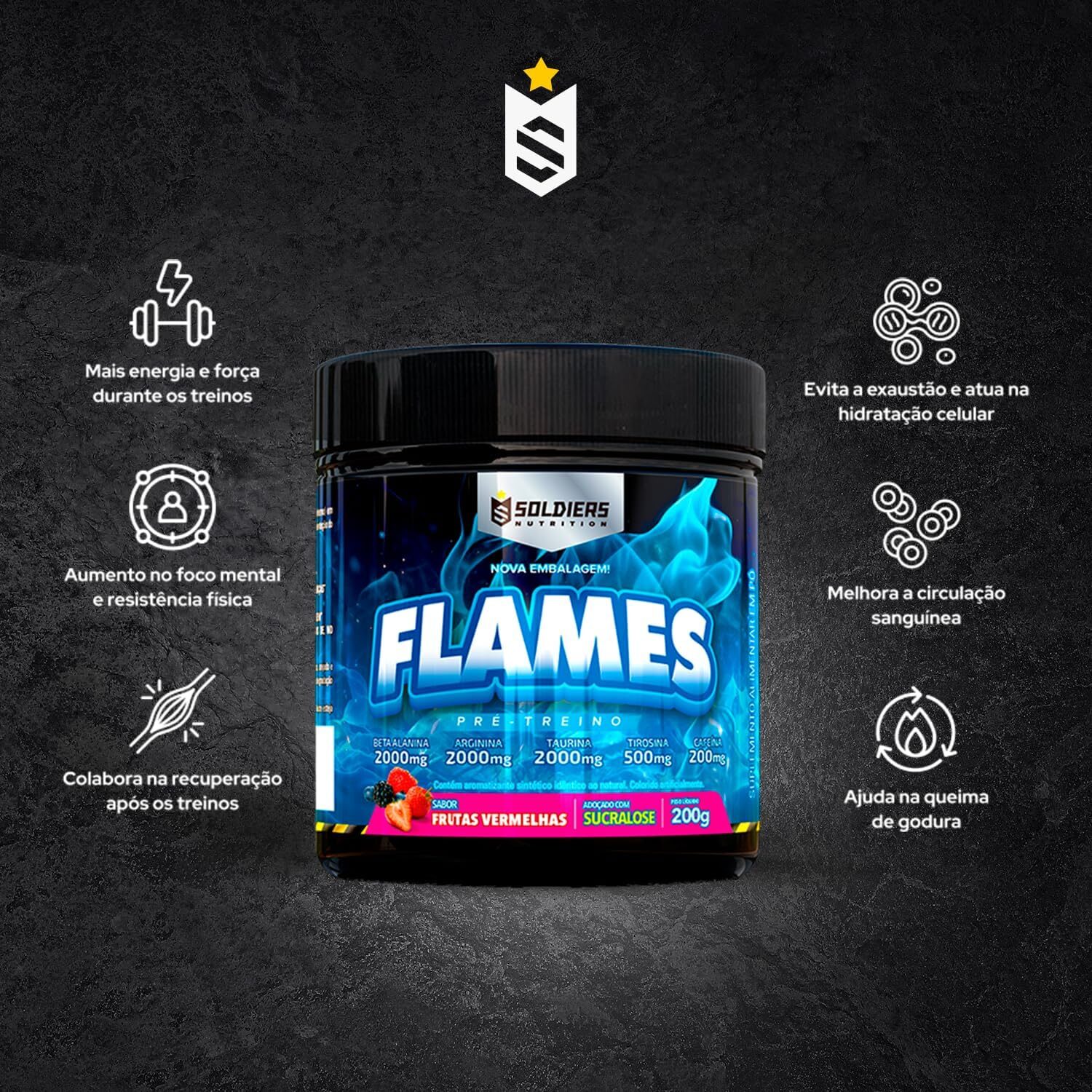 Pré-Treino Flames Frutas Vermelha 200g - Soldiers Nutrition - Imagem 5