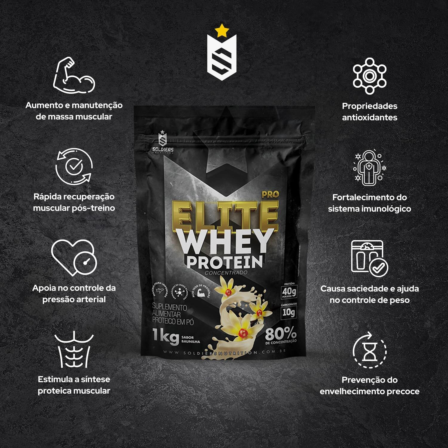 Elite Pro Whey Protein Concentrado 80% - Baunilha - 1kg - Soldiers Nutrition - Imagem 5