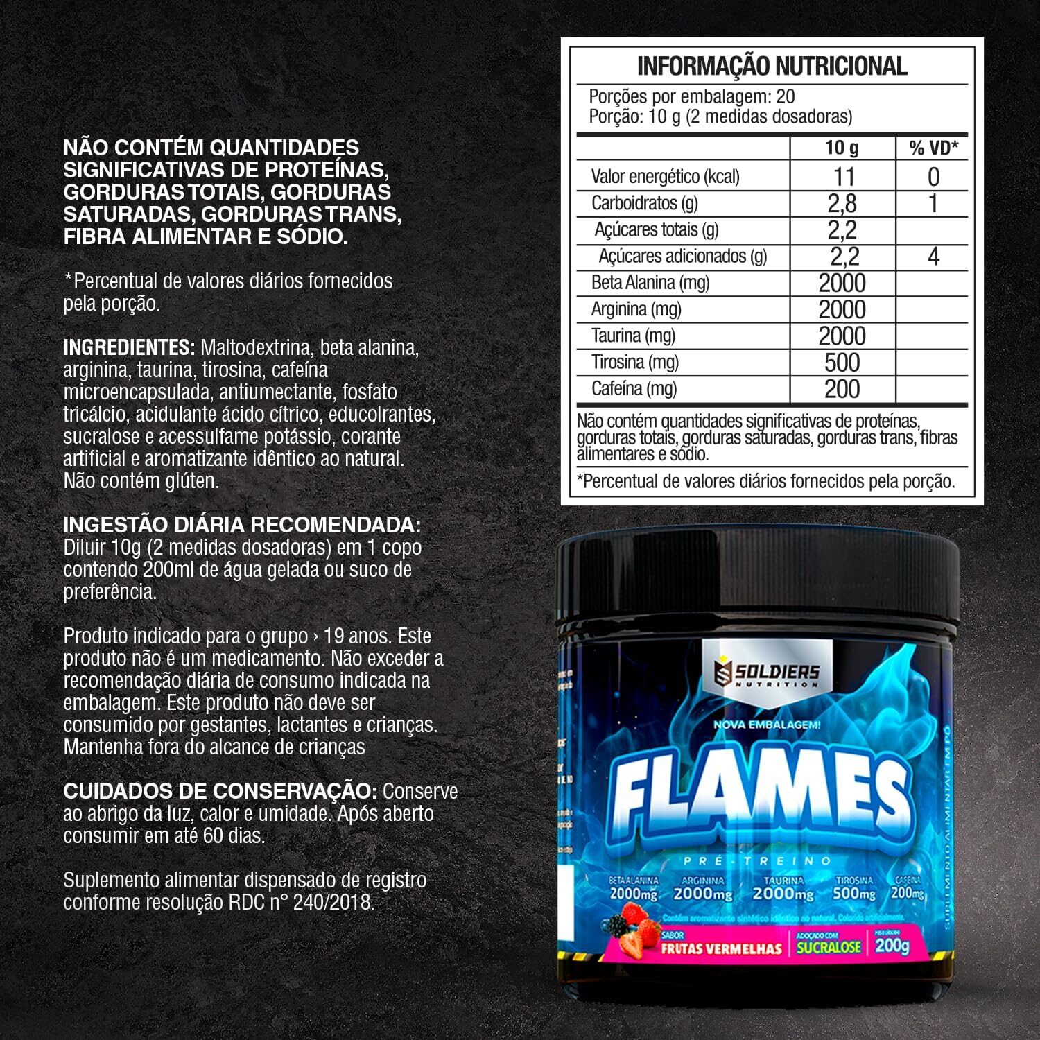 Pré-Treino Flames Frutas Vermelha 200g - Soldiers Nutrition - Imagem 3