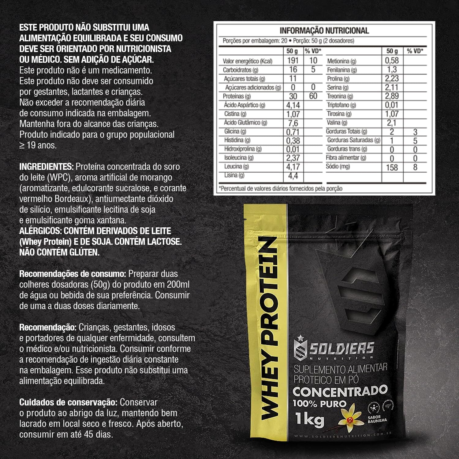 Whey Protein Concentrado 1Kg - Baunilha - 100% Puro Importado - Soldiers Nutrition - Imagem 4