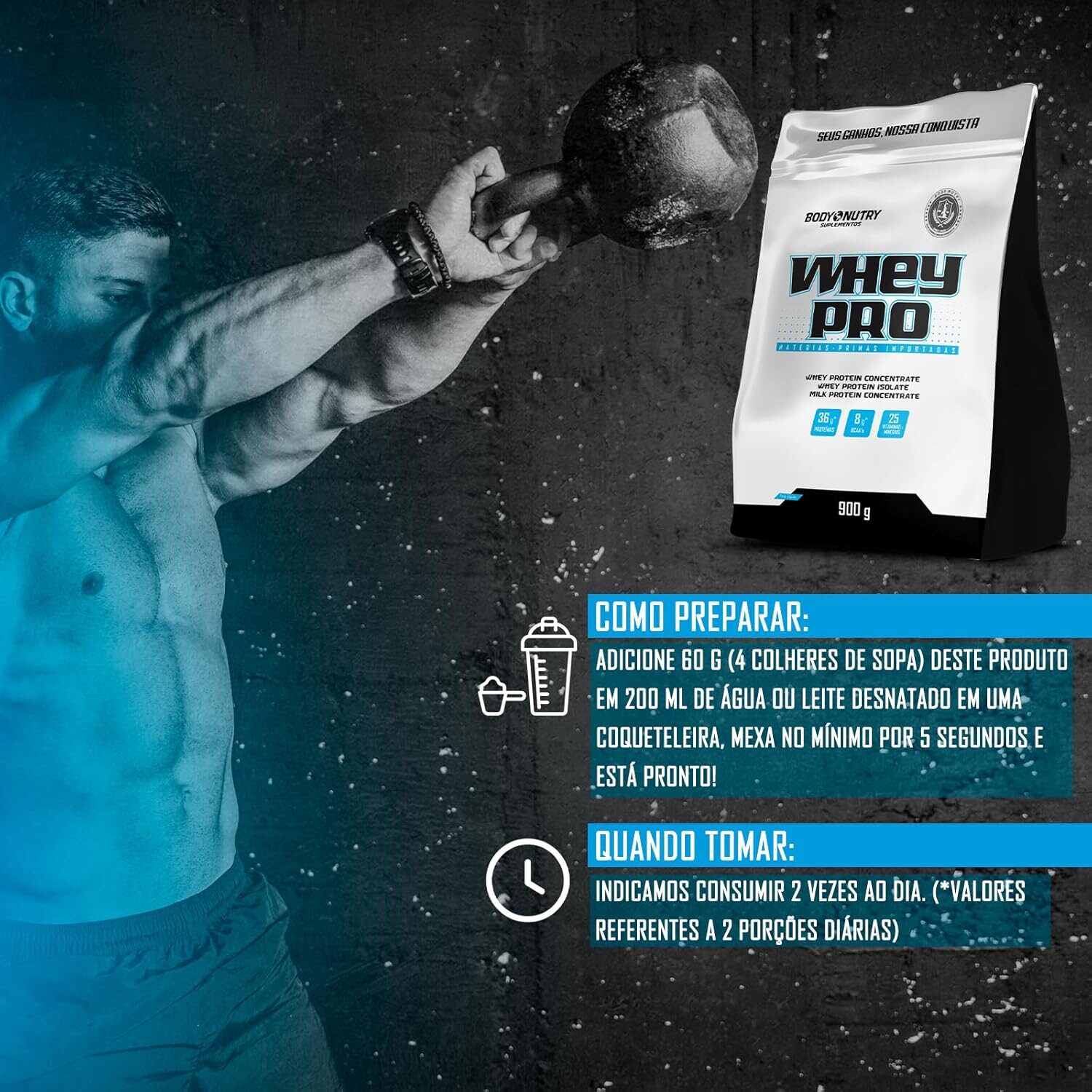 Whey Protein Concentrado Isolado Proteico Soro de Leite Refil 900g 36g Proteinas Em 2 Porções Diárias Vitaminas Minerais BCAA Suplemento Pó Fonte Proteínas Carboidratos - Body Nutry (Cookies & Cream) - Imagem 6