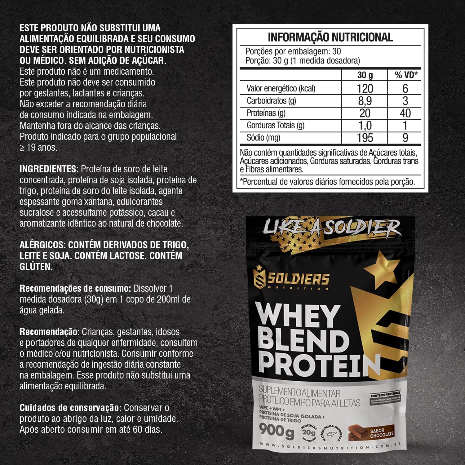 Whey Blend Protein Concentrado e Isolado - 900g - Soldiers Nutrition (900g, Chocolate) - Imagem 4