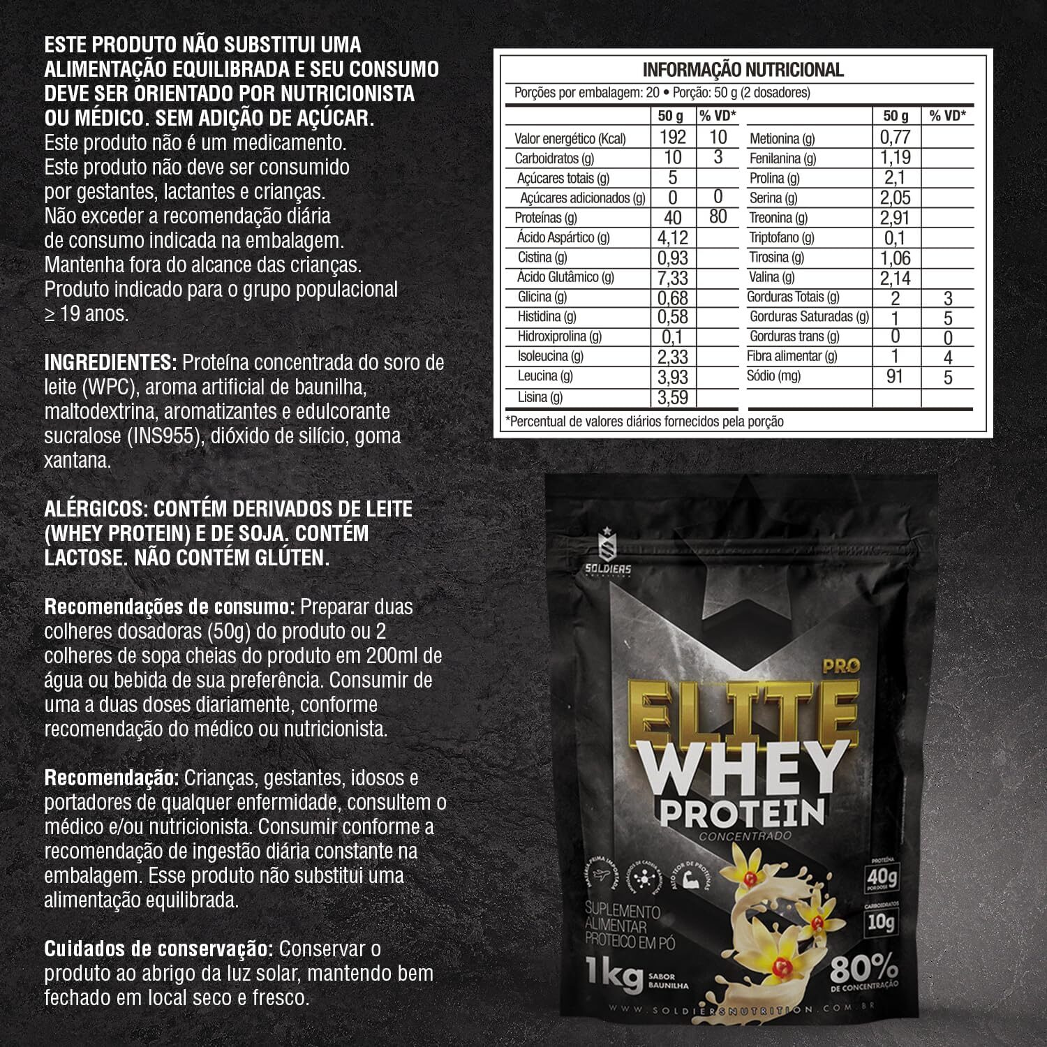 Elite Pro Whey Protein Concentrado 80% - Baunilha - 1kg - Soldiers Nutrition - Imagem 4