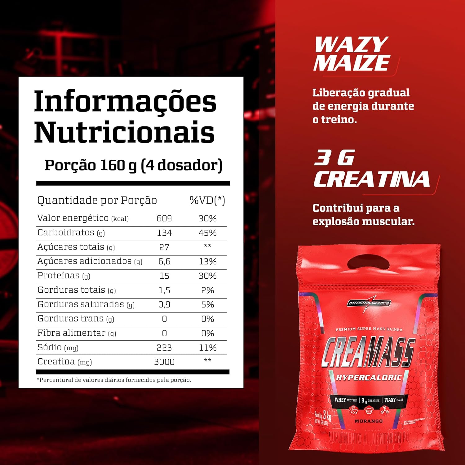 Integralmédica - Hipercalórico Creamass - Morango - pouch 3kg - Imagem 3