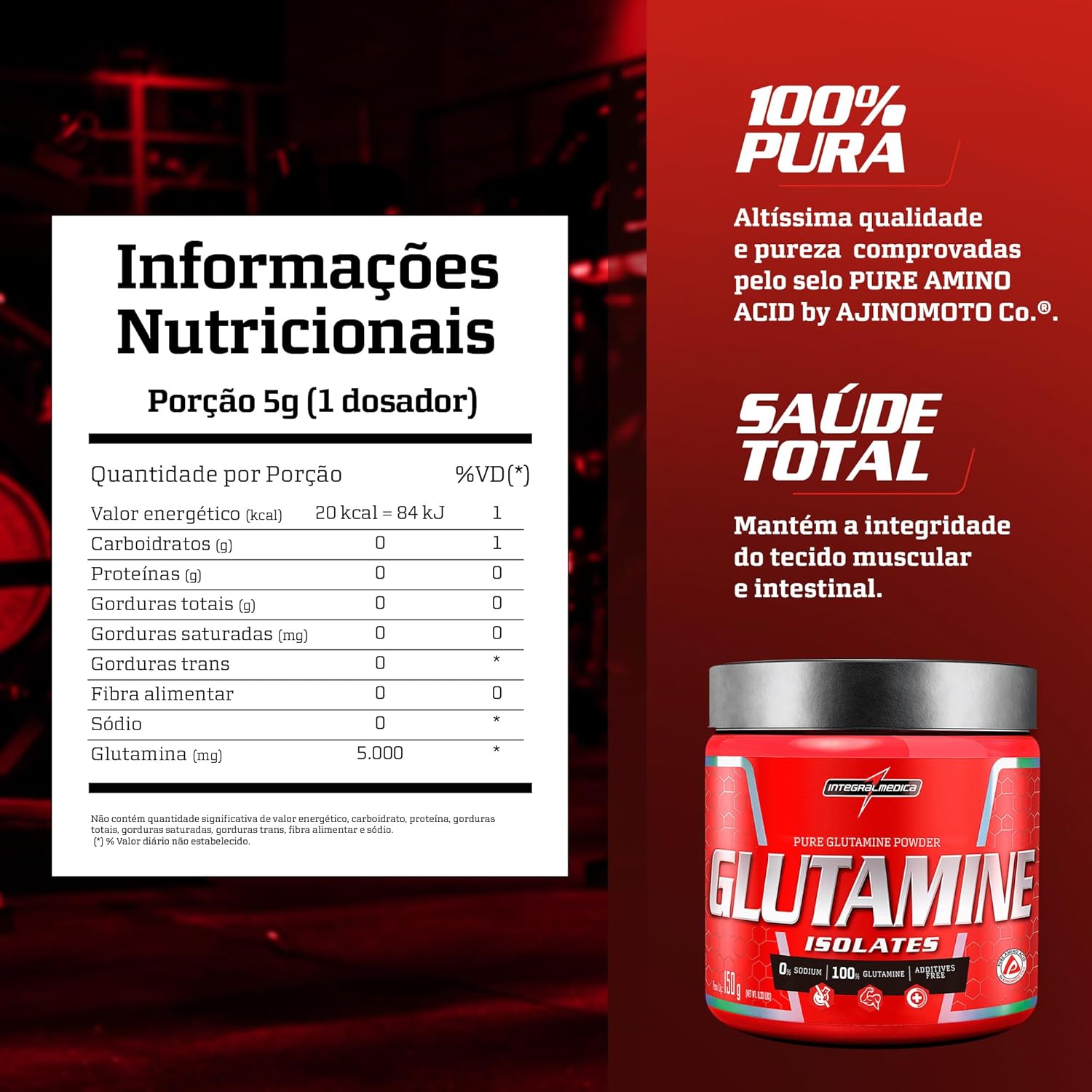 Glutamine 150g - L-glutamina Isolada 100% Sem Sabor - Integralmédica - Imagem 3
